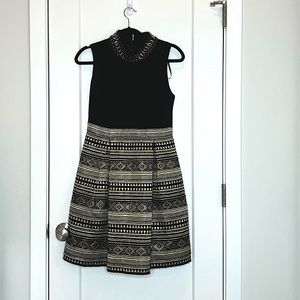 Vince Camuto metallic embroidered black and gold dress